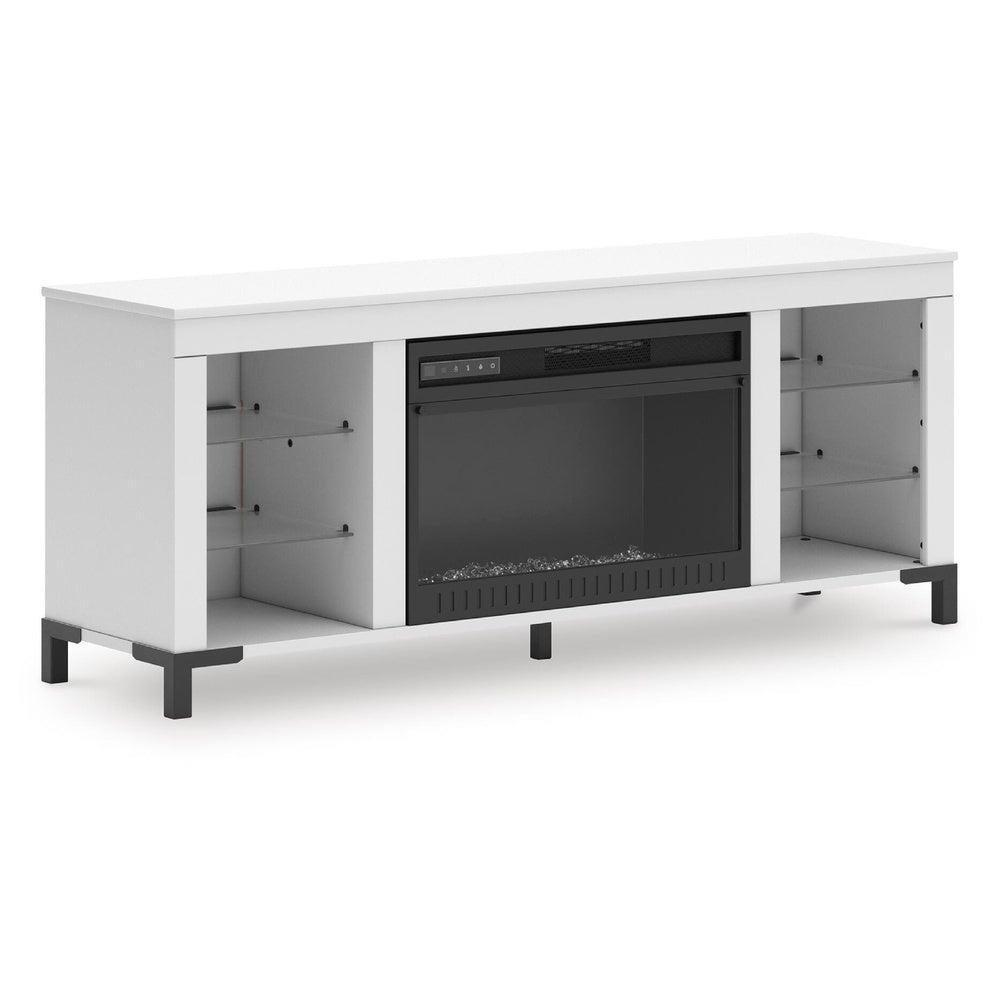 Levvy TV Stand Media Console, Electric Fireplace, Storage, White Wood 60 Inch-BM353006