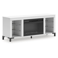Levvy TV Stand Media Console, Electric Fireplace, Storage, White Wood 60 Inch-BM353006