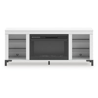 Levvy TV Stand Media Console, Electric Fireplace, Storage, White Wood 60 Inch-BM353006
