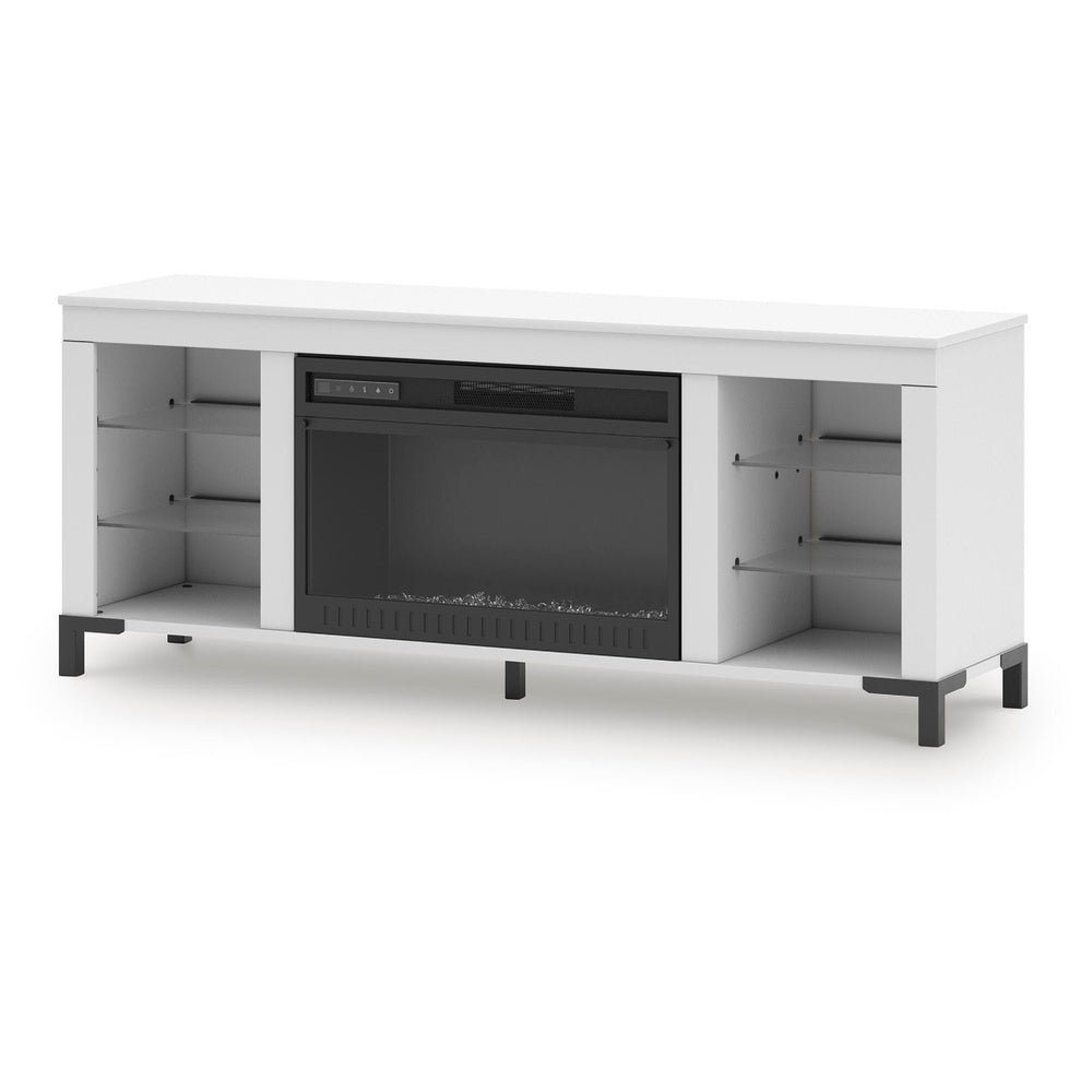 Levvy TV Stand Media Console, Electric Fireplace, Storage, White Wood 60 Inch-BM353006