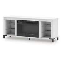 Levvy TV Stand Media Console, Electric Fireplace, Storage, White Wood 60 Inch-BM353006