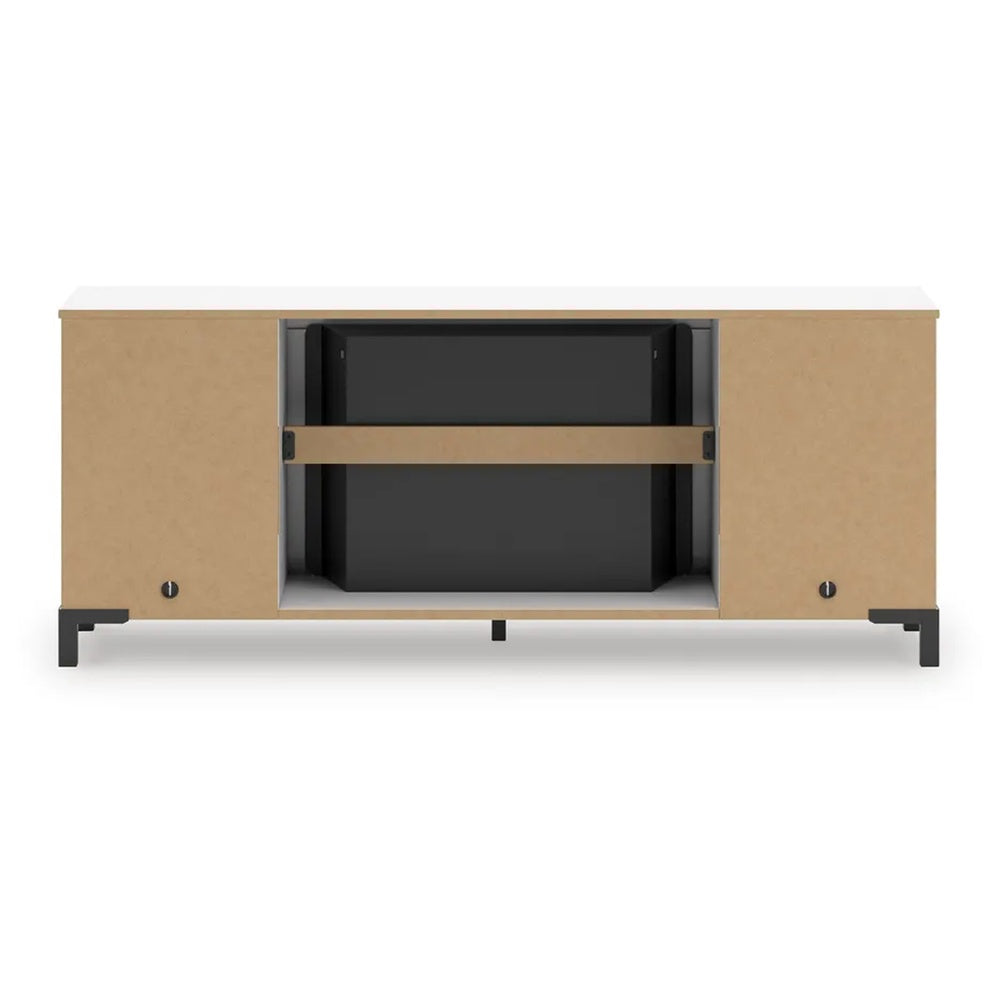 Levvy TV Stand Media Console, Electric Fireplace, Storage, White Wood 60 Inch-BM353006