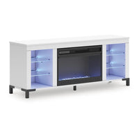 Levvy TV Stand Media Console, Electric Fireplace, Storage, White Wood 60 Inch-BM353006