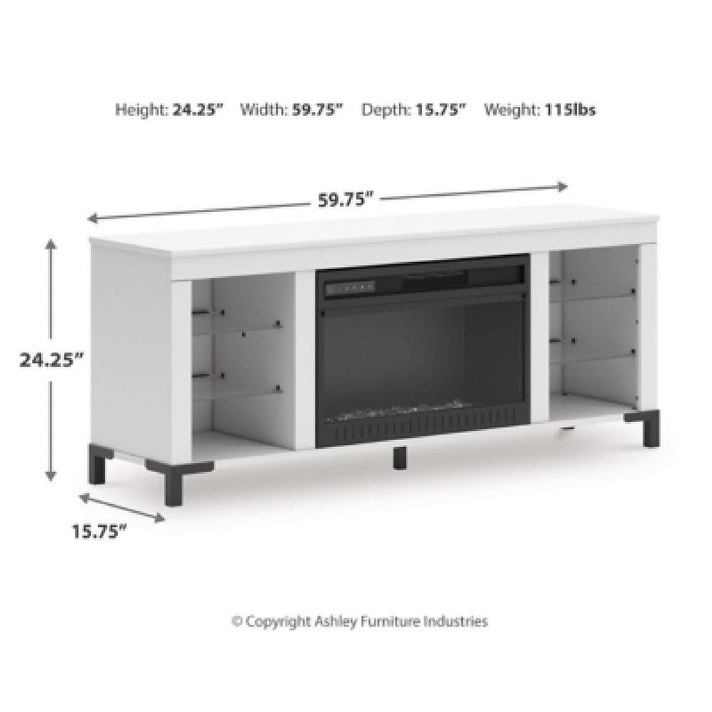 Levvy TV Stand Media Console, Electric Fireplace, Storage, White Wood 60 Inch-BM353006