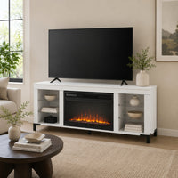 Levvy TV Stand Media Console, Electric Fireplace, Storage, White Wood 60 Inch-BM353006