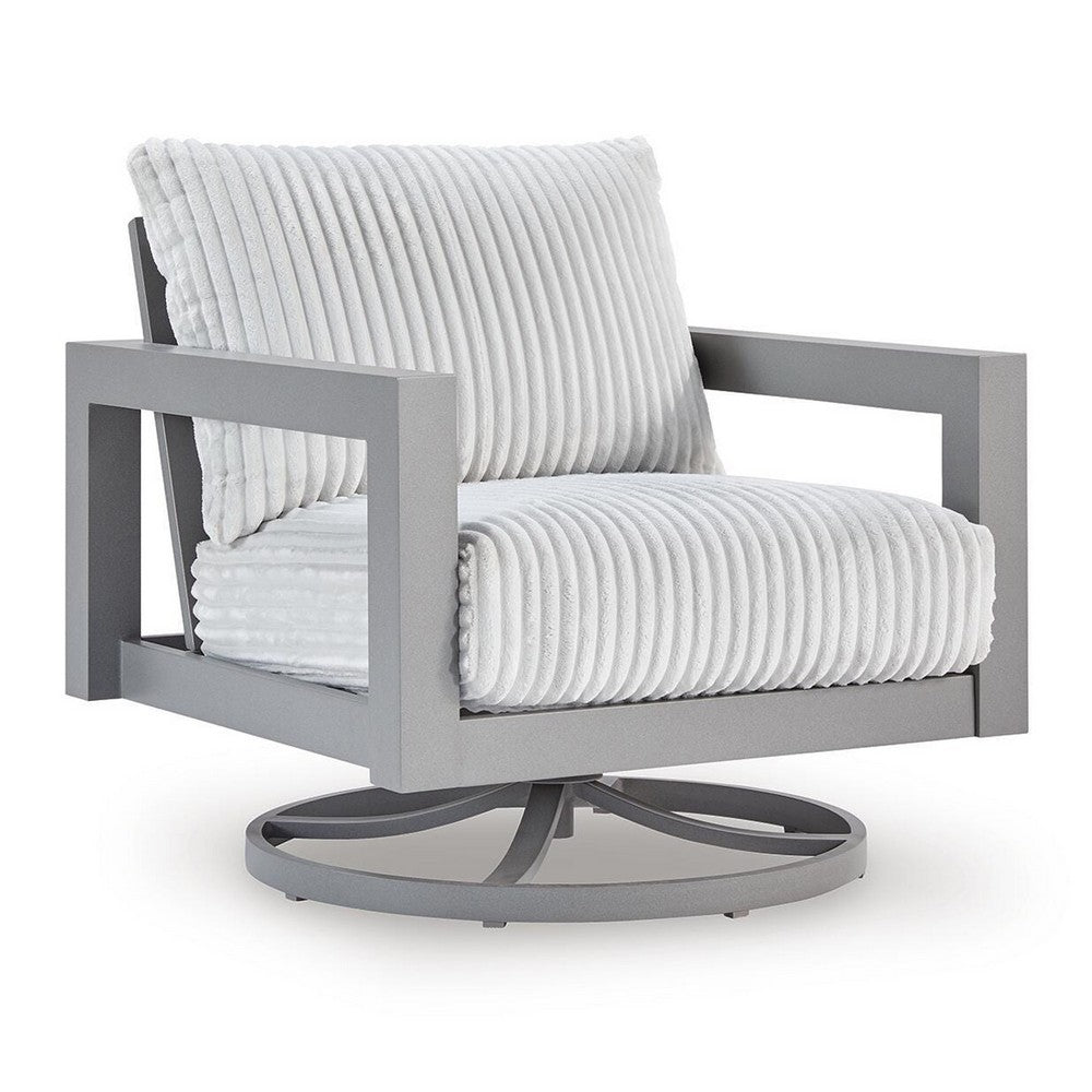 Jazzy Outdoor Swivel Chair with Corded Fabric Cushions, Gray Aluminum