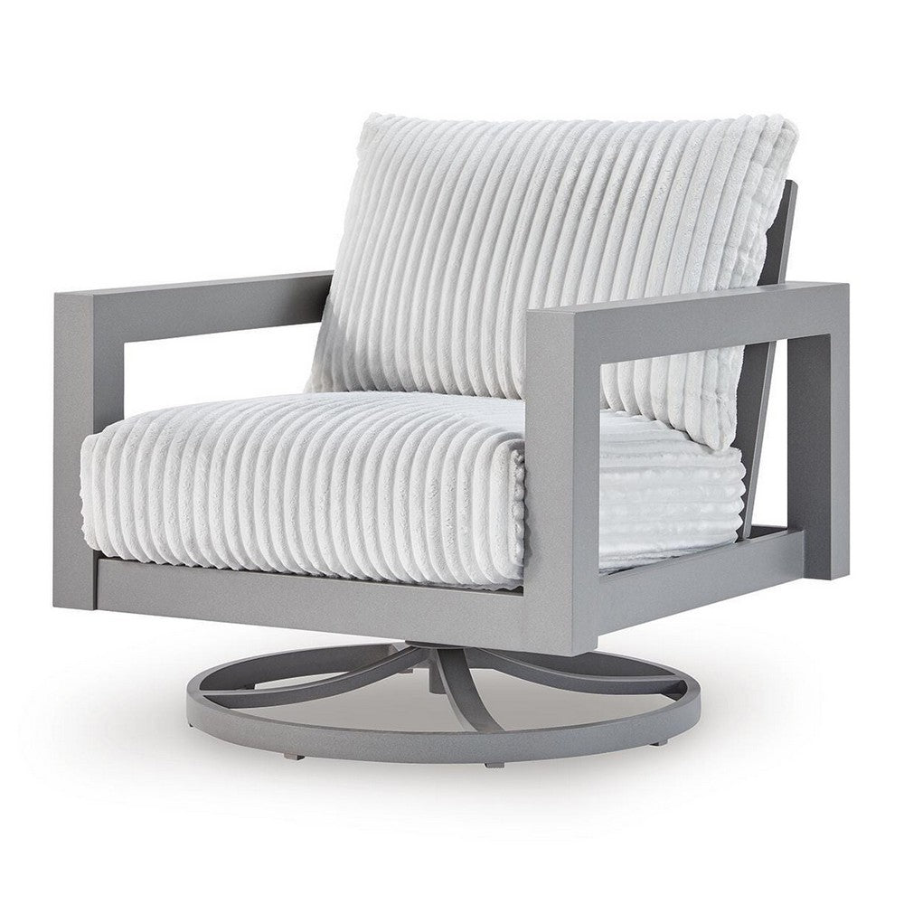 Jazzy Outdoor Swivel Chair with Corded Fabric Cushions, Gray Aluminum
