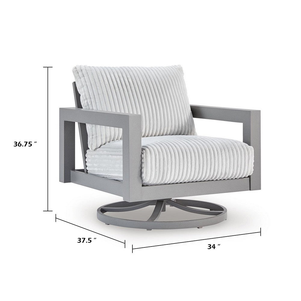 Jazzy Outdoor Swivel Chair with Corded Fabric Cushions, Gray Aluminum