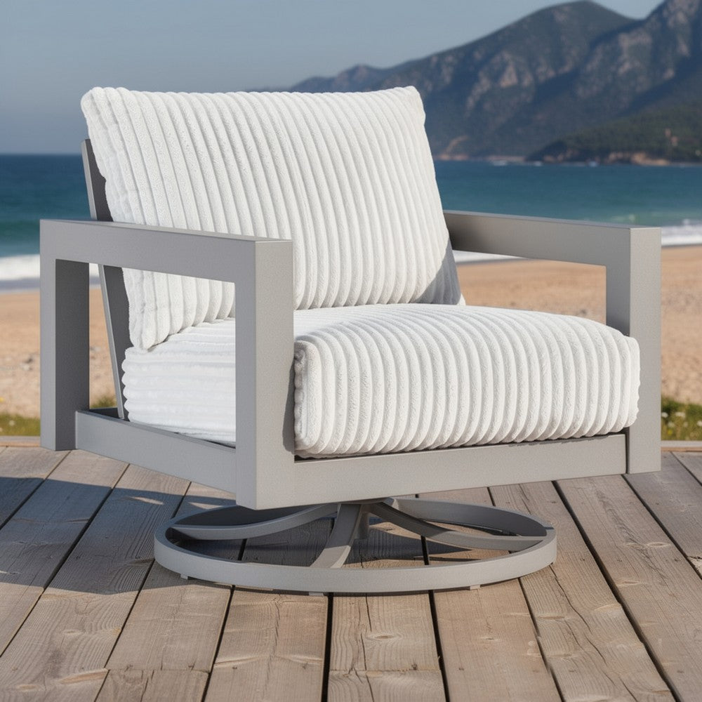 Jazzy Outdoor Swivel Chair with Corded Fabric Cushions, Gray Aluminum