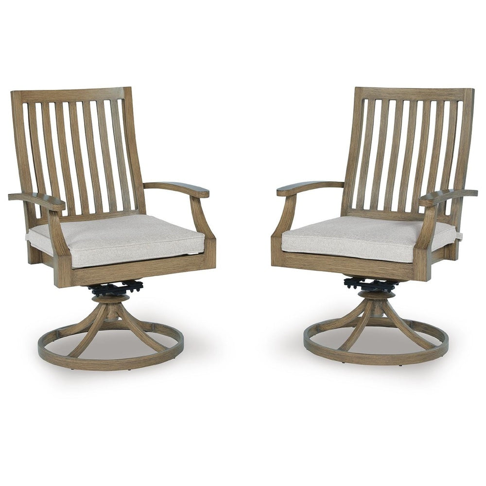 Inaya Patio Swivel-Rocker Chair Set, Slatted Aluminum, Beige Fabric-BM353013