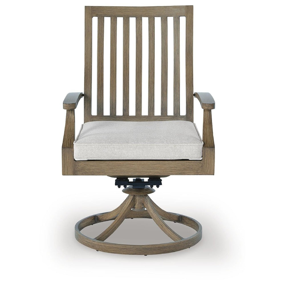 Inaya Patio Swivel-Rocker Chair Set, Slatted Aluminum, Beige Fabric-BM353013