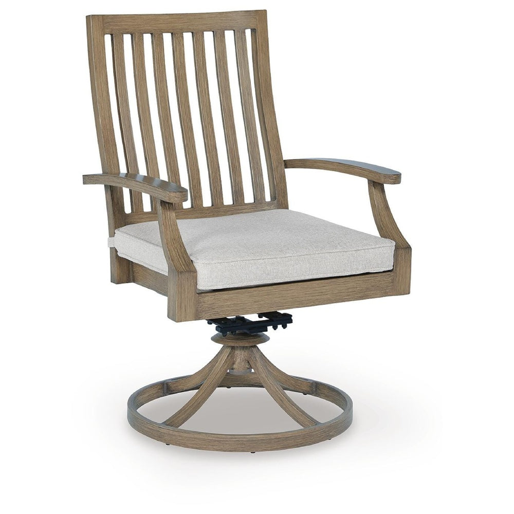 Inaya Patio Swivel-Rocker Chair Set, Slatted Aluminum, Beige Fabric-BM353013