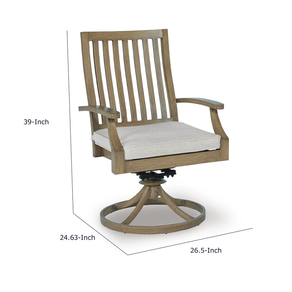 Inaya Patio Swivel-Rocker Chair Set, Slatted Aluminum, Beige Fabric-BM353013