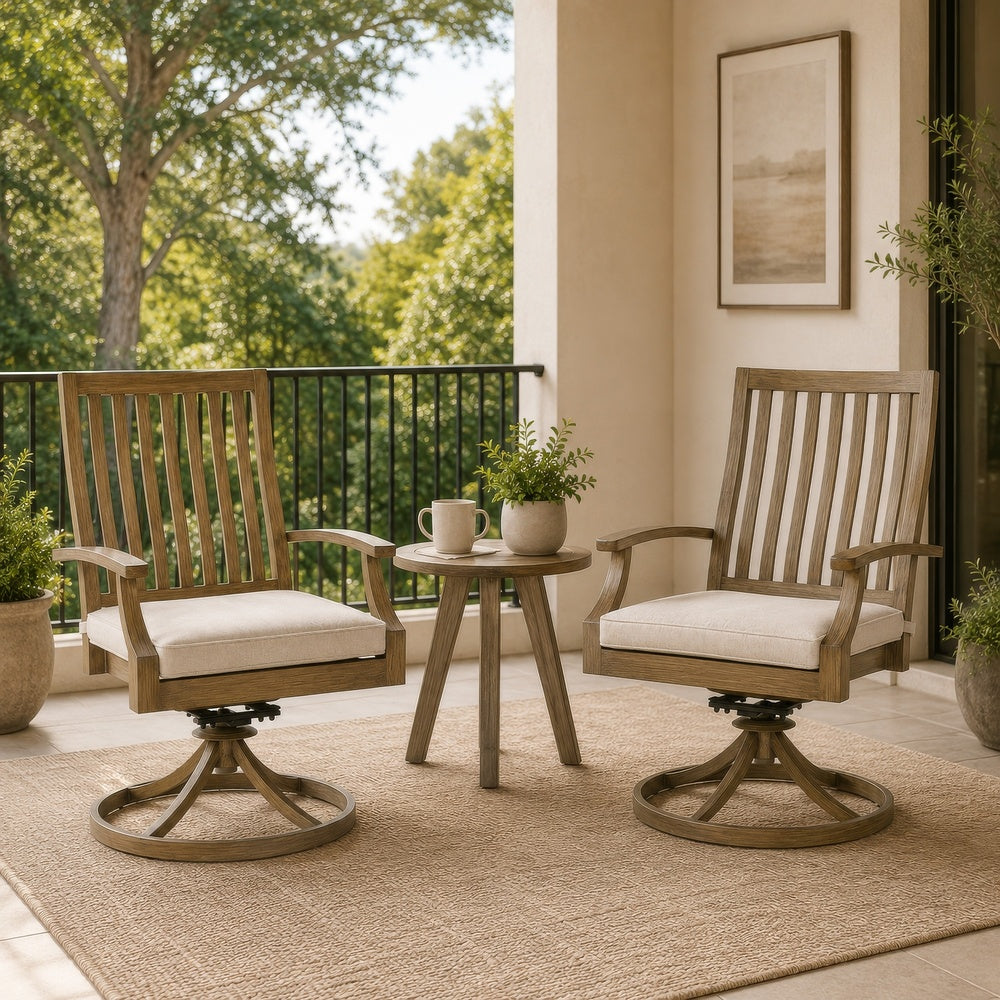 Inaya Patio Swivel-Rocker Chair Set, Slatted Aluminum, Beige Fabric-BM353013