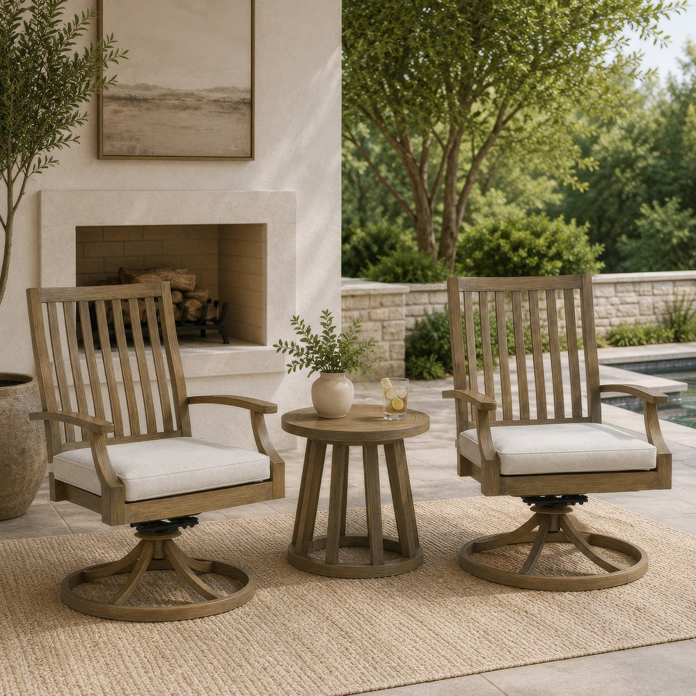 Inaya Patio Swivel-Rocker Chair Set, Slatted Aluminum, Beige Fabric-BM353013