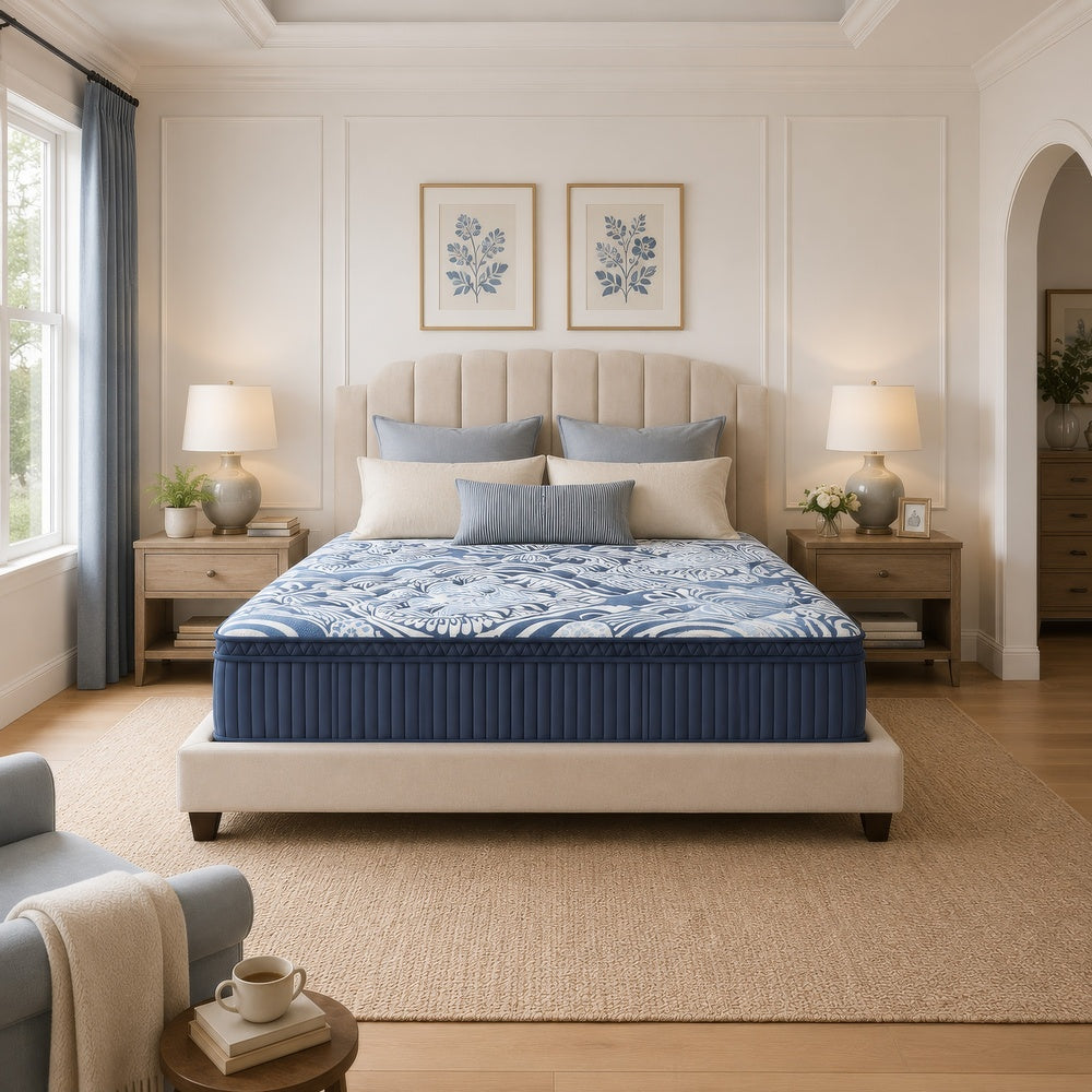 Helen Queen Size Euro Top Mattress with Cooling Gel Latex, Blue Fabric 15 Inch-BM353026