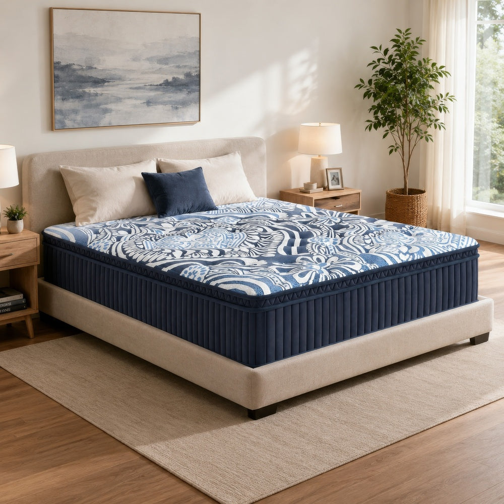 Helen Queen Size Euro Top Mattress with Cooling Gel Latex, Blue Fabric 15 Inch-BM353026