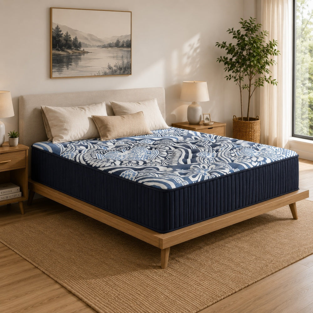 Xyno Queen Size Mattress, Memory Foam, Cooling Gel Latex, Dark Blue Fabric 15 Inch-BM353027