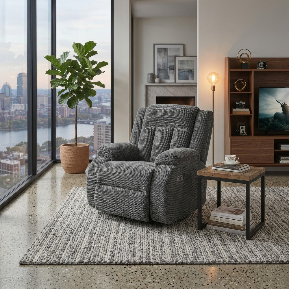 Duke Power Rocker Recliner Chair, Pillow Top Arms, USB Ports, Gray Velvet