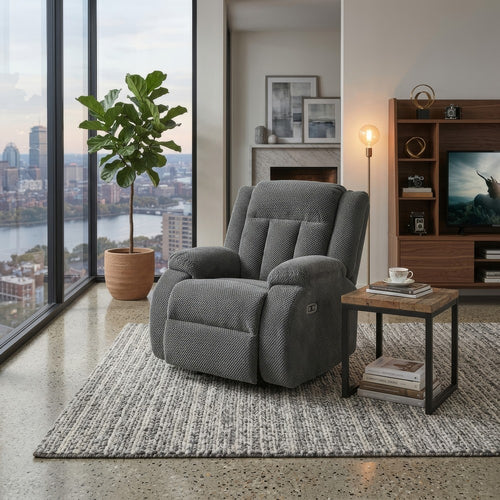 Duke Power Rocker Recliner Chair, Pillow Top Arms, USB Ports, Gray Velvet