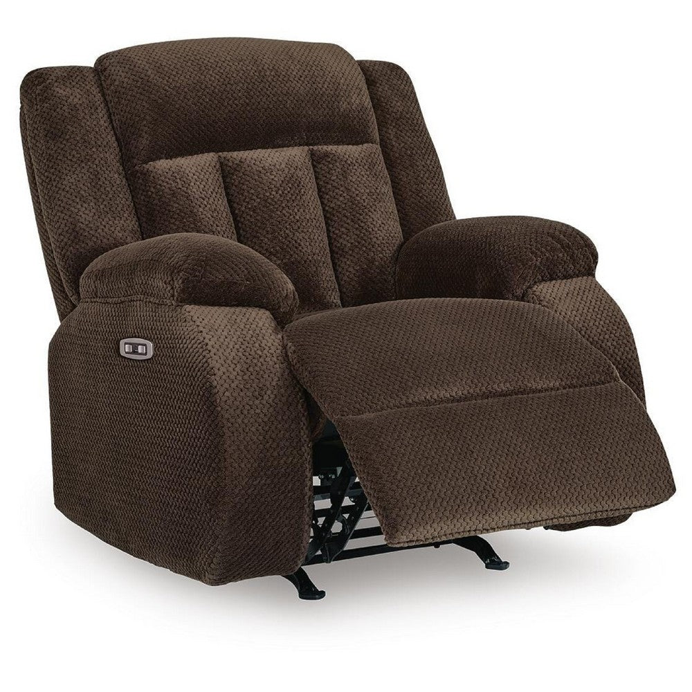 Duke Power Rocker Recliner Chair, Pillow Top Arms, USB Ports, Brown Velvet