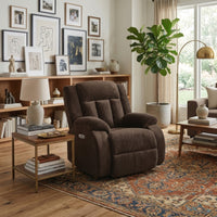 Duke Power Rocker Recliner Chair, Pillow Top Arms, USB Ports, Brown Velvet