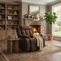 Duke Power Rocker Recliner Chair, Pillow Top Arms, USB Ports, Brown Velvet