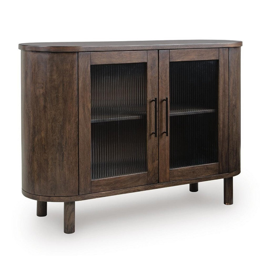 Maira Accent Cabinet with Fluted Glass Doors, Brown Mango Wood 48 Inch