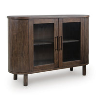 Maira Accent Cabinet with Fluted Glass Doors, Brown Mango Wood 48 Inch