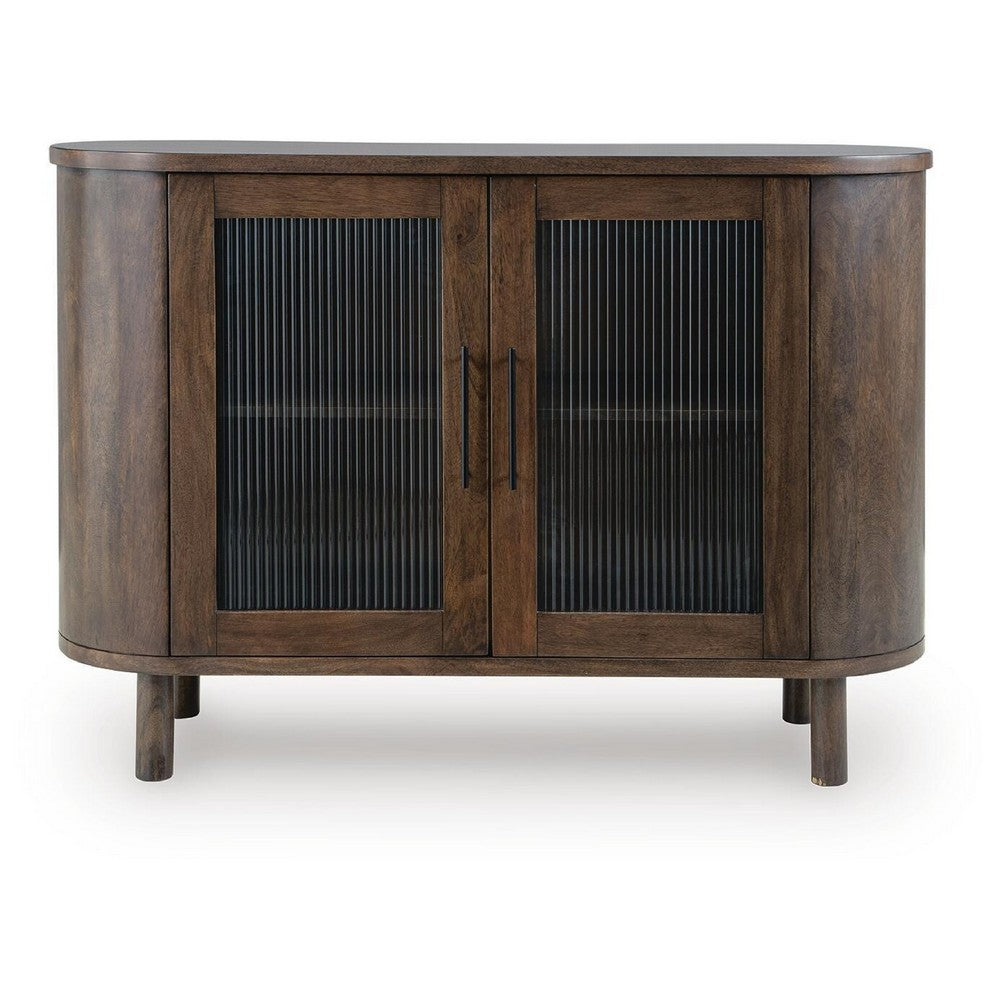 Maira Accent Cabinet with Fluted Glass Doors, Brown Mango Wood 48 Inch