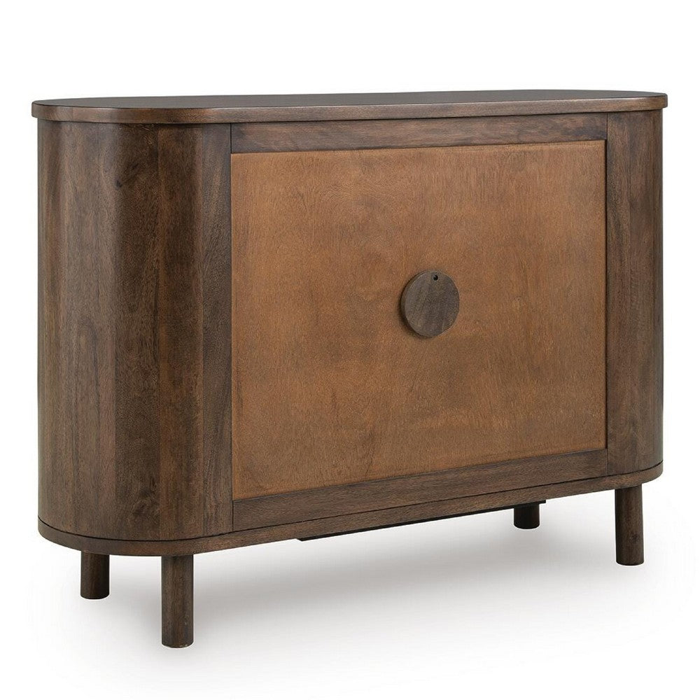 Maira Accent Cabinet with Fluted Glass Doors, Brown Mango Wood 48 Inch