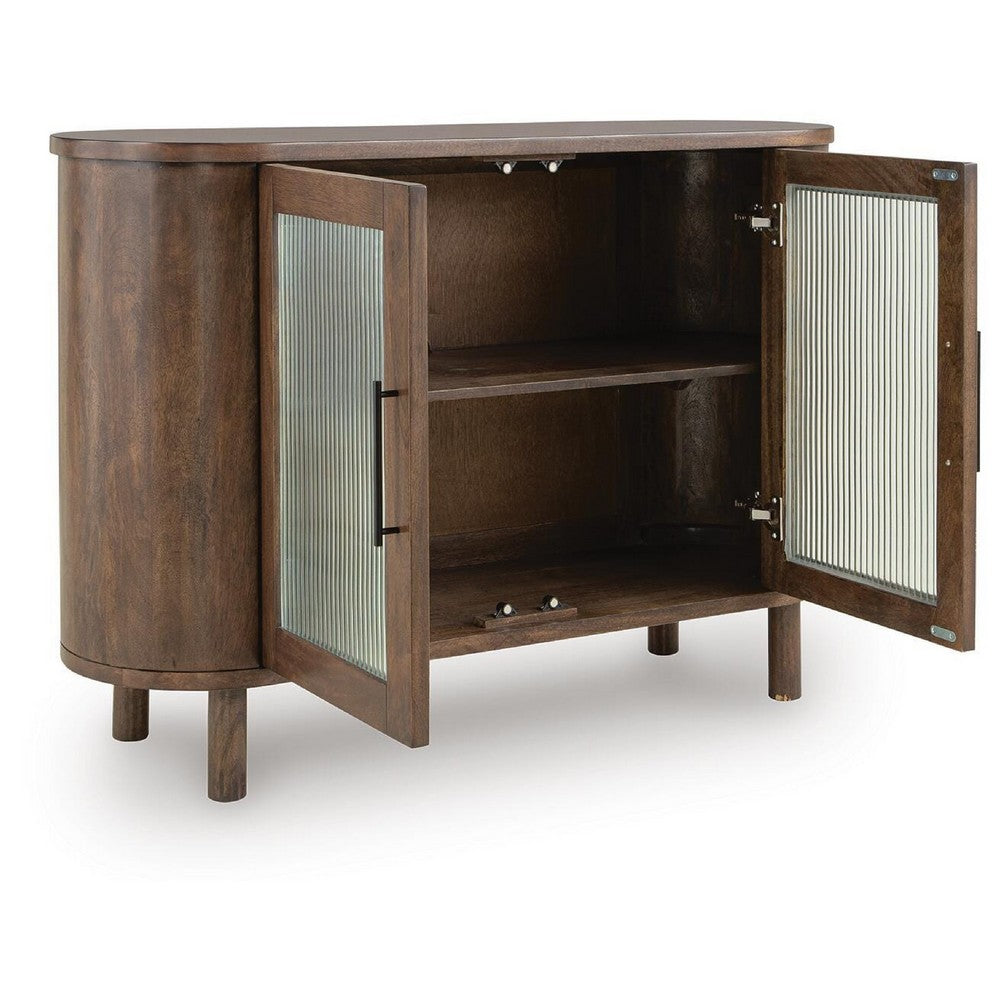 Maira Accent Cabinet with Fluted Glass Doors, Brown Mango Wood 48 Inch