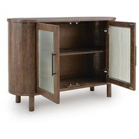 Maira Accent Cabinet with Fluted Glass Doors, Brown Mango Wood 48 Inch