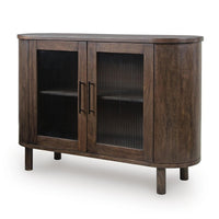 Maira Accent Cabinet with Fluted Glass Doors, Brown Mango Wood 48 Inch