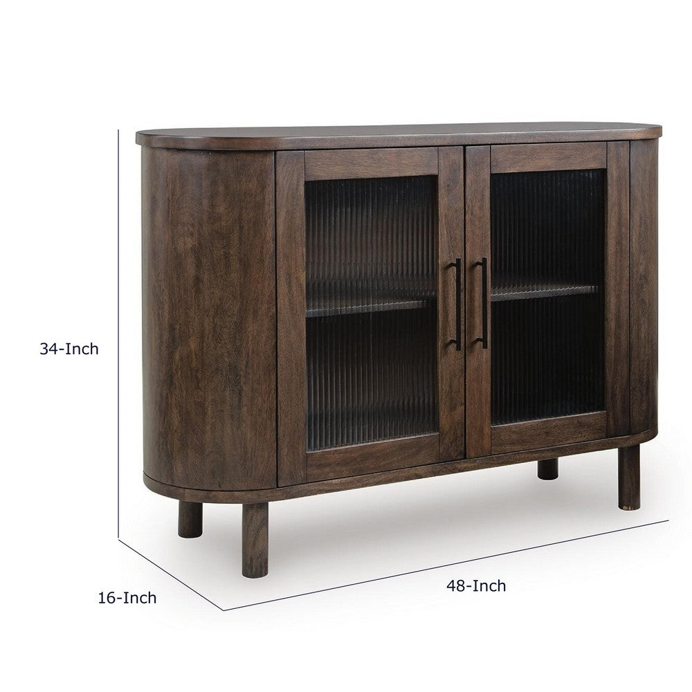 Maira Accent Cabinet with Fluted Glass Doors, Brown Mango Wood 48 Inch