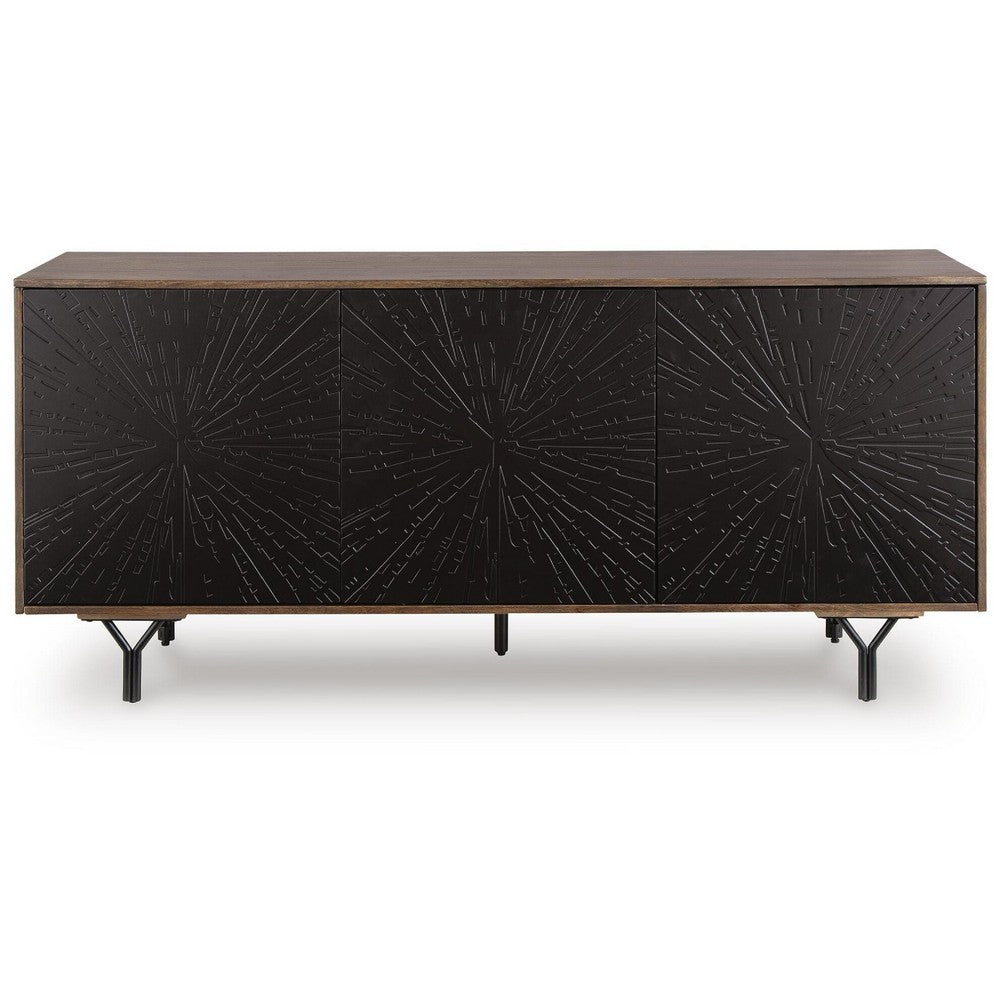 Monty Starburst Accent Cabinet, Metal Legs, Storage, Gray-Brown Wood 64 Inch