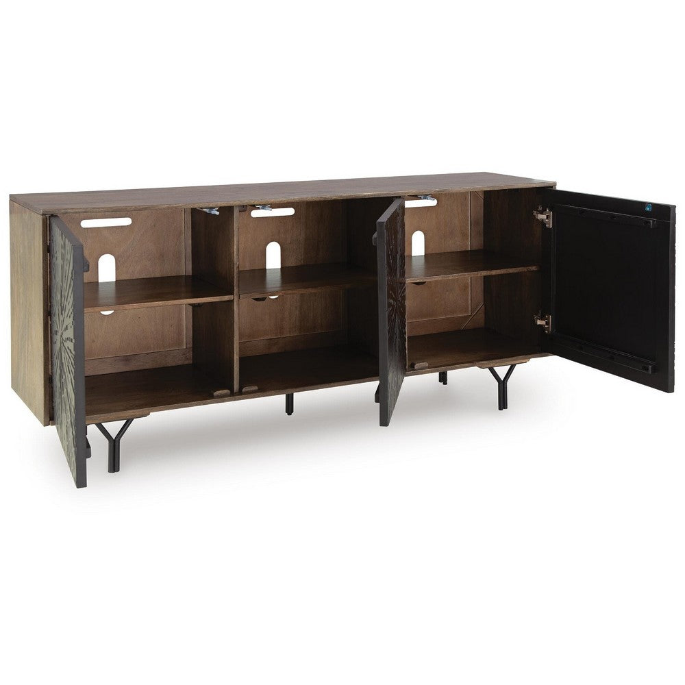 Monty Starburst Accent Cabinet, Metal Legs, Storage, Gray-Brown Wood 64 Inch