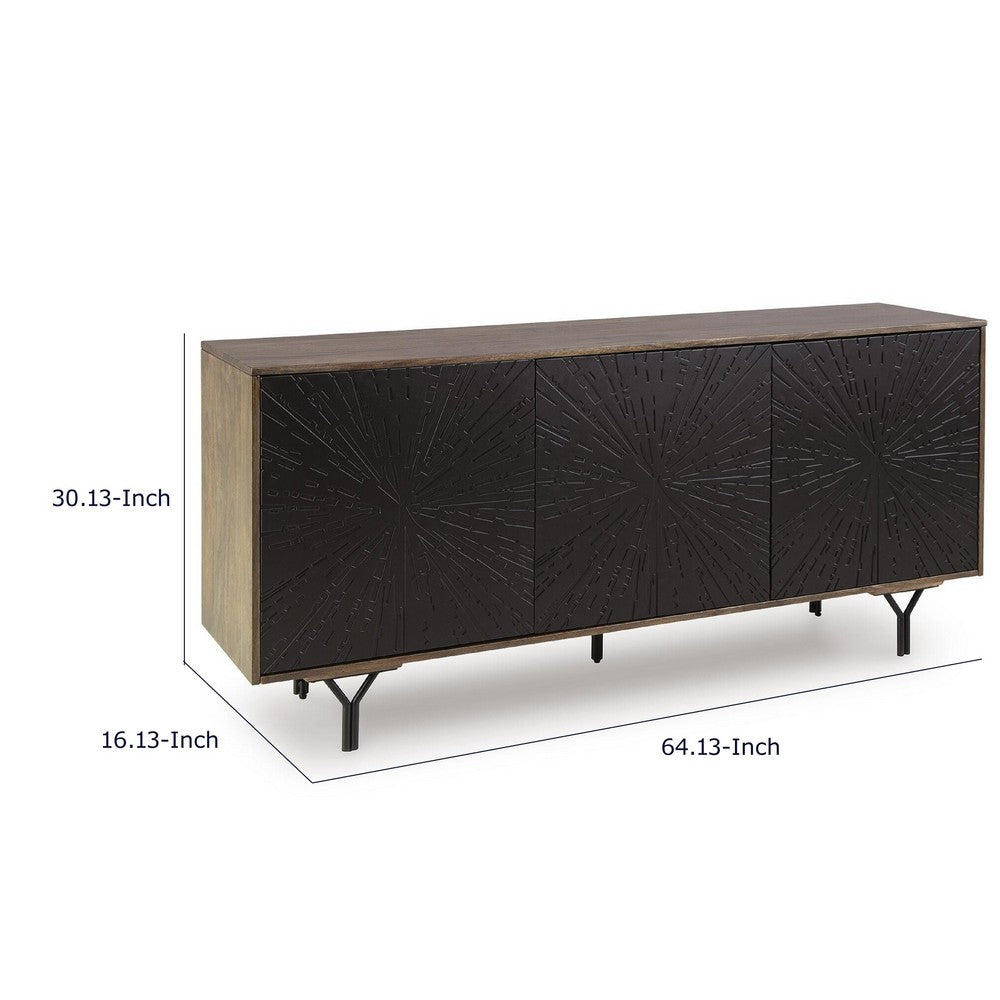 Monty Starburst Accent Cabinet, Metal Legs, Storage, Gray-Brown Wood 64 Inch