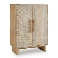 Dally Accent Cabinet with 2 Carved Doors, Whitewash Mango Wood 45 Inch