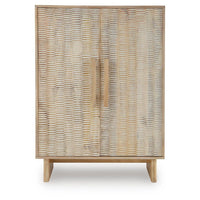 Dally Accent Cabinet with 2 Carved Doors, Whitewash Mango Wood 45 Inch