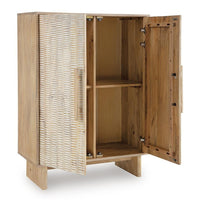 Dally Accent Cabinet with 2 Carved Doors, Whitewash Mango Wood 45 Inch