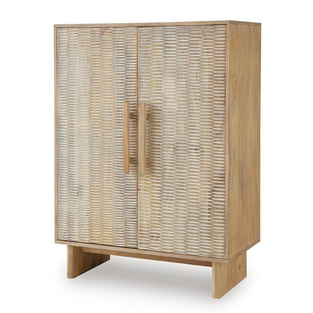 Dally Accent Cabinet with 2 Carved Doors, Whitewash Mango Wood 45 Inch