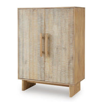 Dally Accent Cabinet with 2 Carved Doors, Whitewash Mango Wood 45 Inch