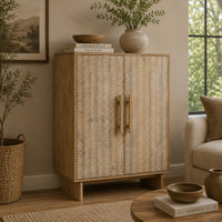 Dally Accent Cabinet with 2 Carved Doors, Whitewash Mango Wood 45 Inch
