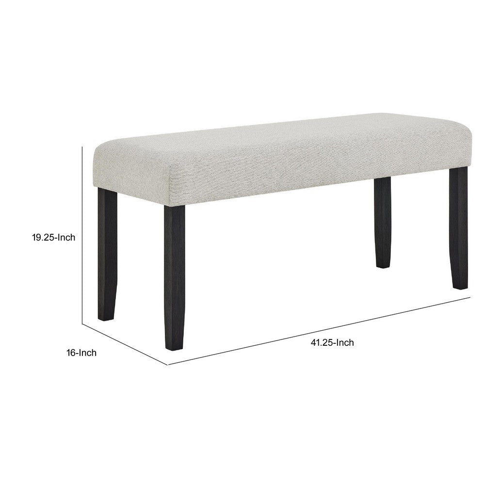 Juli Dining Bench, Gray Fabric Cushion, Wire Brushed Black Wood 41 Inch - BM353078