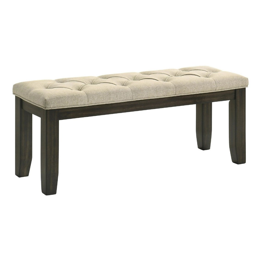 Heri Dining Bench, Tufted Seat Cushion, Beige, Chocolate Brown 48 Inch - BM353081