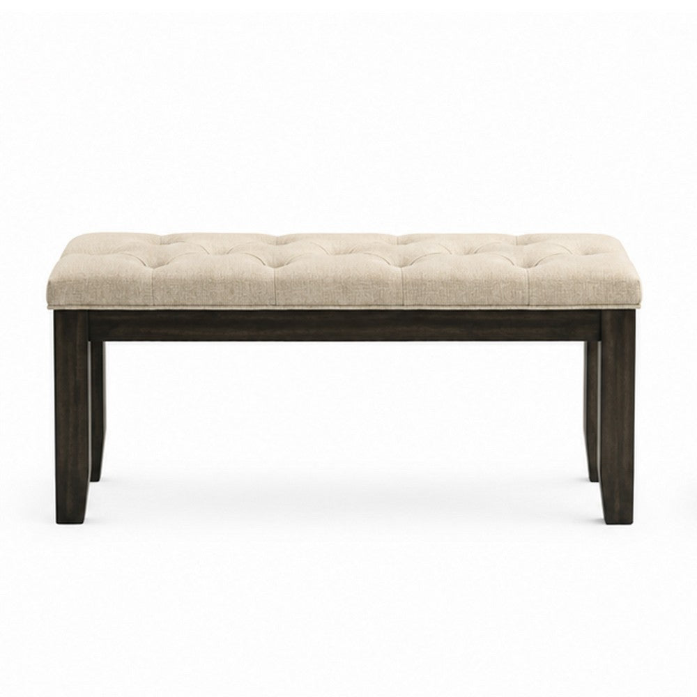 Heri Dining Bench, Tufted Seat Cushion, Beige, Chocolate Brown 48 Inch - BM353081