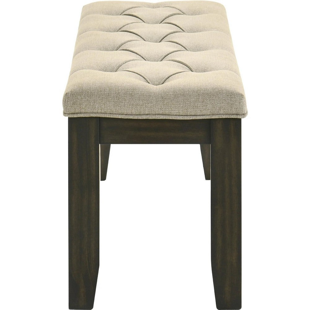 Heri Dining Bench, Tufted Seat Cushion, Beige, Chocolate Brown 48 Inch - BM353081
