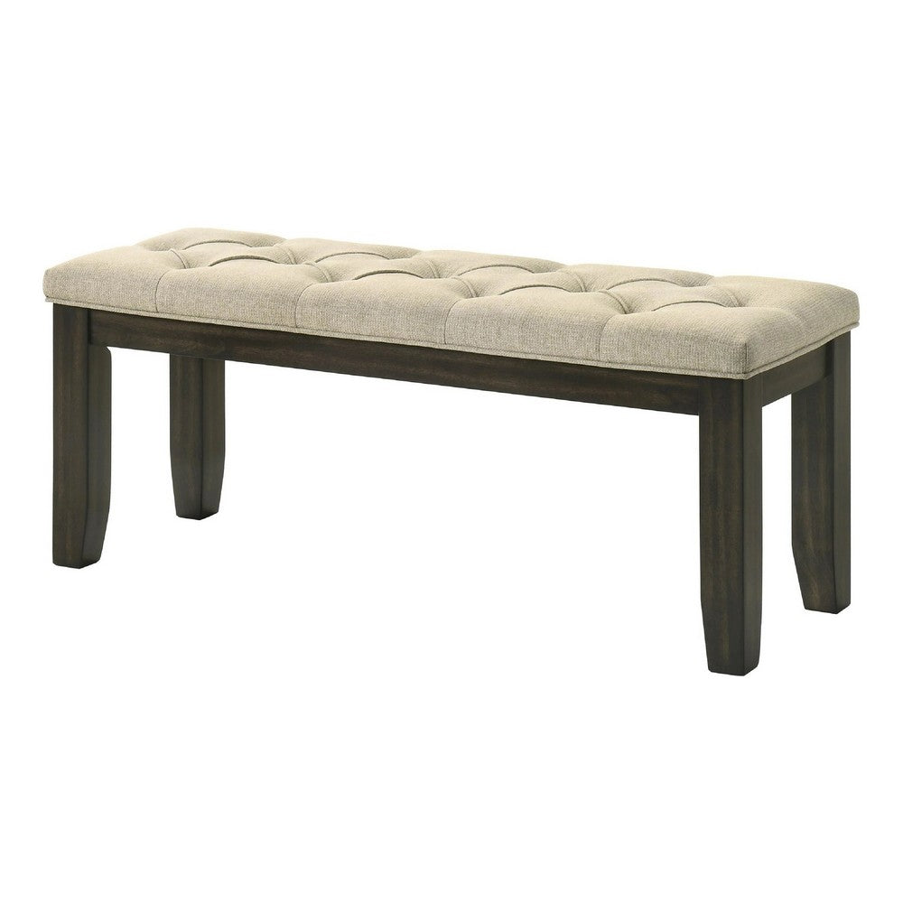 Heri Dining Bench, Tufted Seat Cushion, Beige, Chocolate Brown 48 Inch - BM353081