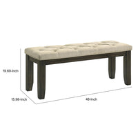 Heri Dining Bench, Tufted Seat Cushion, Beige, Chocolate Brown 48 Inch - BM353081